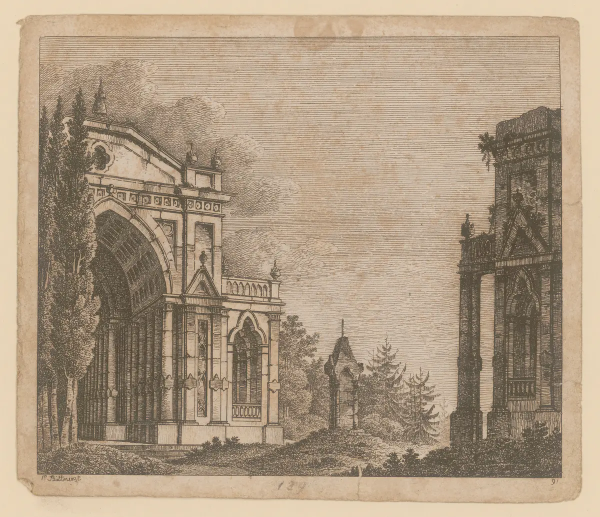 ohne Titel, Titel der Serie: Theaterdecorationen nach den Originalskitzen des k.k. Hoftheatermahlers Joseph Platzer radirt und verlegt von Norbert Bittner