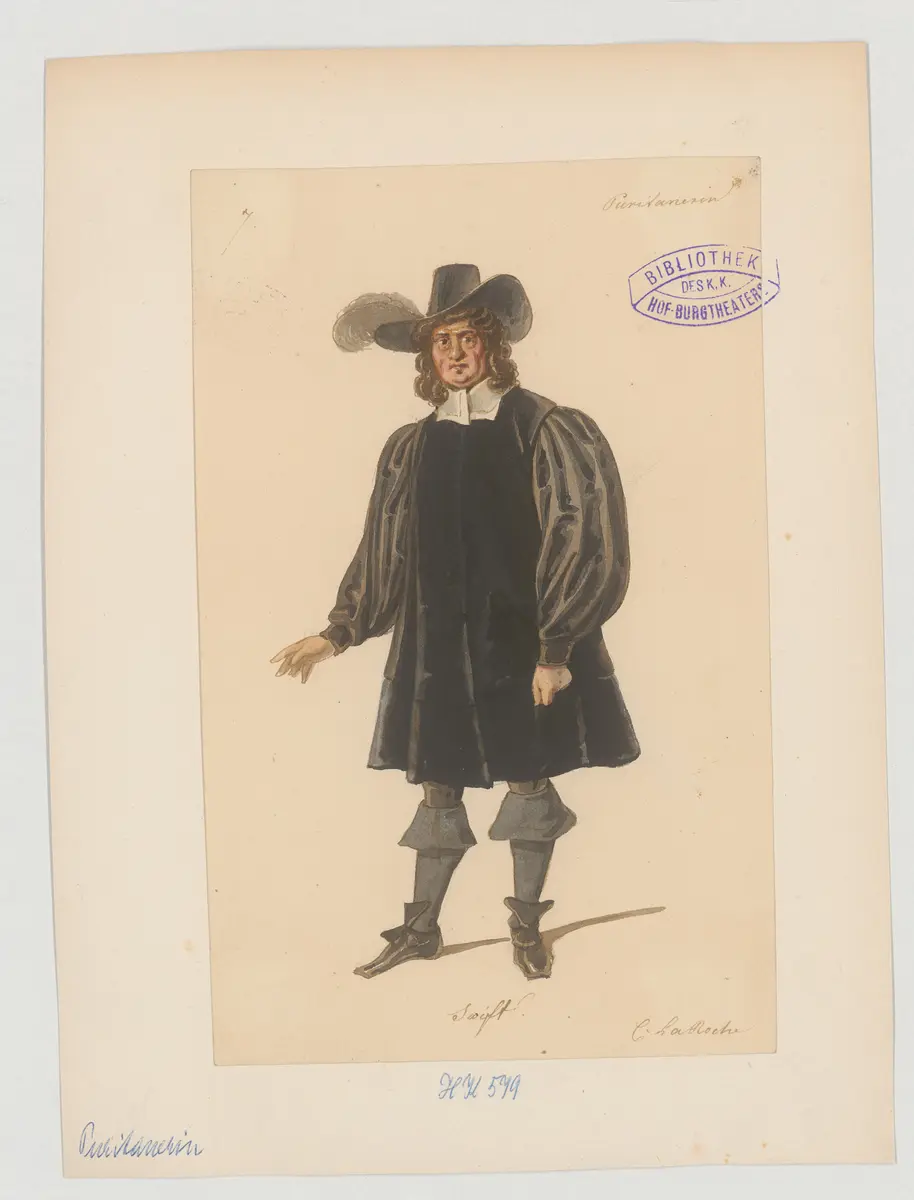 Die Puritanerin, oder Der englische Hof im Jahre 1710, Originaltitel: La Puritaine ou la Cour d'Angleterre en 1710,, Titel der Serie: Figurinen des k.k. Hof-Burgtheaters