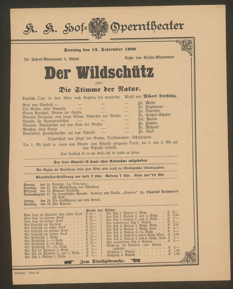 Der Wildschütz, Alternativtitel: Der Wildschütz oder Die Stimme der Natur