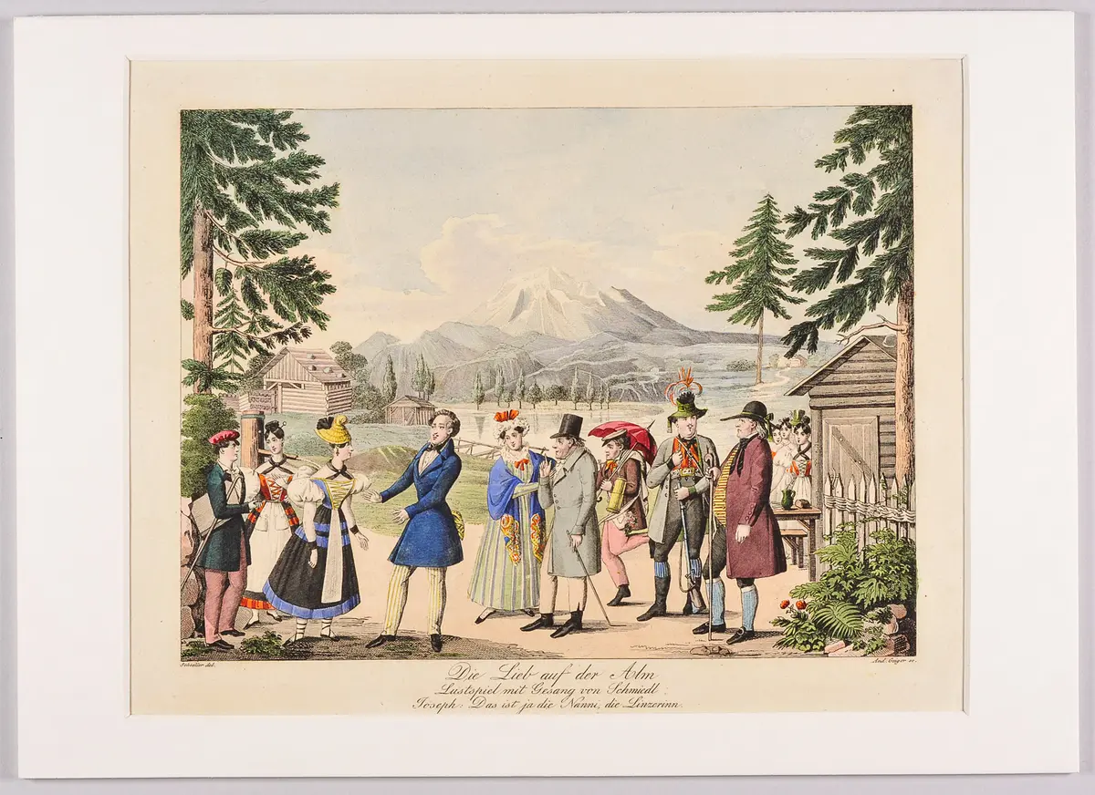 Die Lieb' auf der Alm, Titel der Serie: Gallerie interessanter und drolliger Scenen, Name der Zeitschrift: Wiener Theaterzeitung