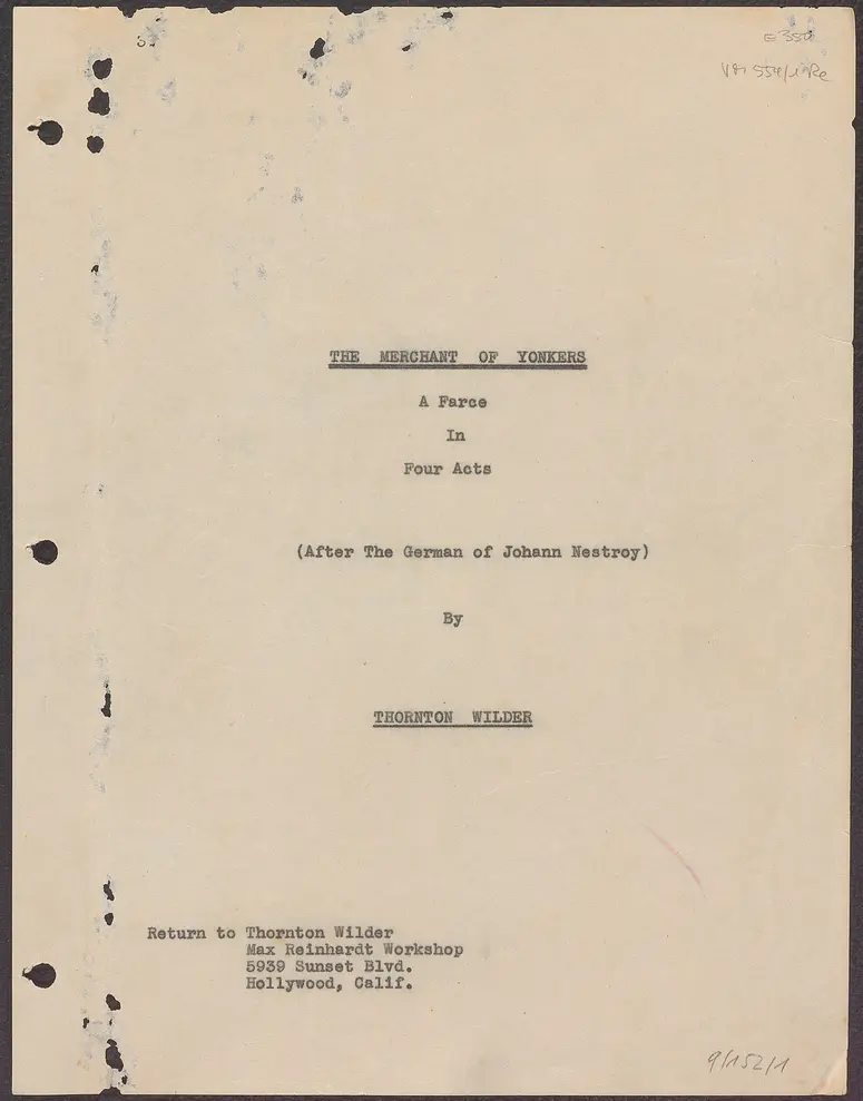 The Merchant of Yonkers. A Farce in Four Acts