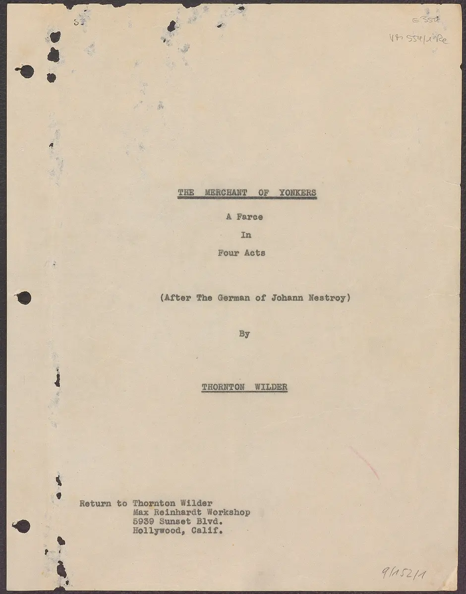 The Merchant of Yonkers. A Farce in Four Acts