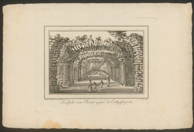 Bayreuth, Sanspareil, Titel in Vorlageform: Aufsicht vom Theater gegen die Calypsogrotte