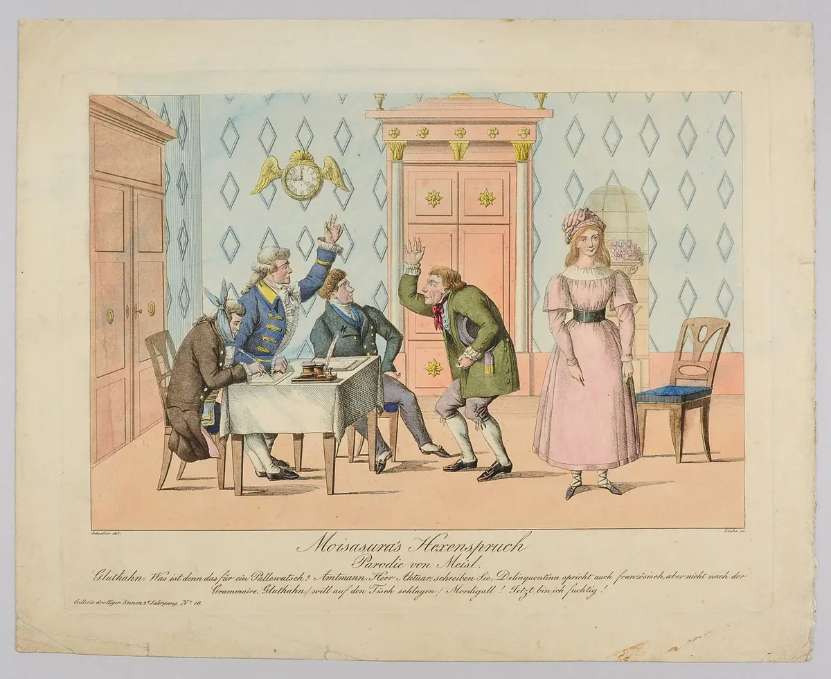 Moisasura's Hexenspruch, Alternativtitel: Moisasuras Hexenspruch, Titel der Serie: Gallerie drolliger Scenen, Name der Zeitschrift: Wiener Theaterzeitung