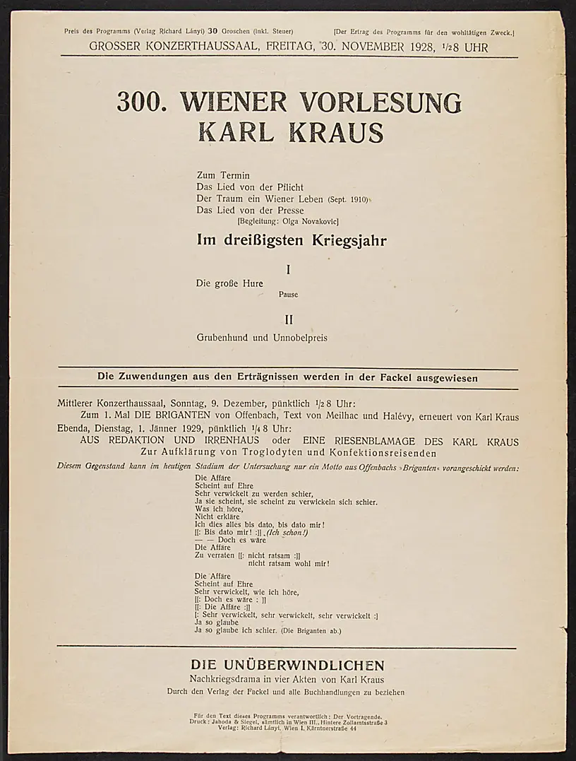 300. Wiener Vorlesung Karl Kraus