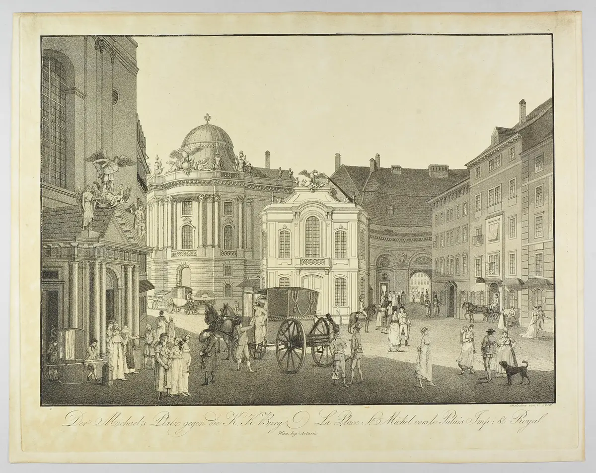Wien, Altes Burgtheater, Titel in Vorlageform: Der Michael's Platz gegen die K.K. Burg