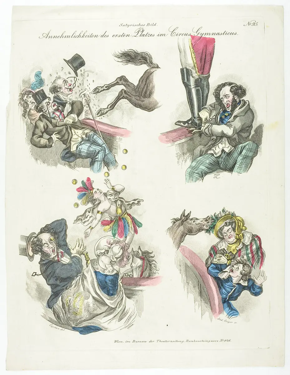 Die Annehmlichkeiten des ersten Platzes im Circus Gymnasticus, Titel der Serie: Satyrisches Bild, Name der Zeitschrift: Wiener Theaterzeitung