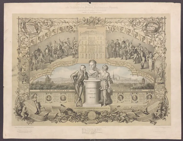 Johann Nepomuk Nestroy, Titel in Vorlageform: Johann Nestroy / als Schauspieler, Dichter, Direktor und Mensch / simbolgrafisches Lebensbild