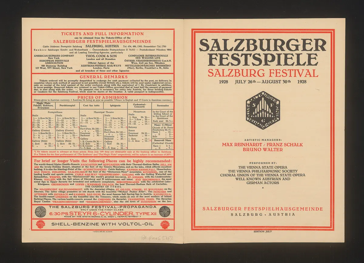 Salzburger Festspiele 1928, Verweis auf Stücktitel: Fidelio, Verweis auf Stücktitel: Die Zauberflöte, Verweis auf Stücktitel: Cosi fan tutte, Verweis auf Stücktitel: Die Räuber, Verweis auf Stücktitel: Iphigenie auf Tauris, Verweis auf Stücktitel: Jedermann, Verweis auf Stücktitel: Das Perchtenspiel