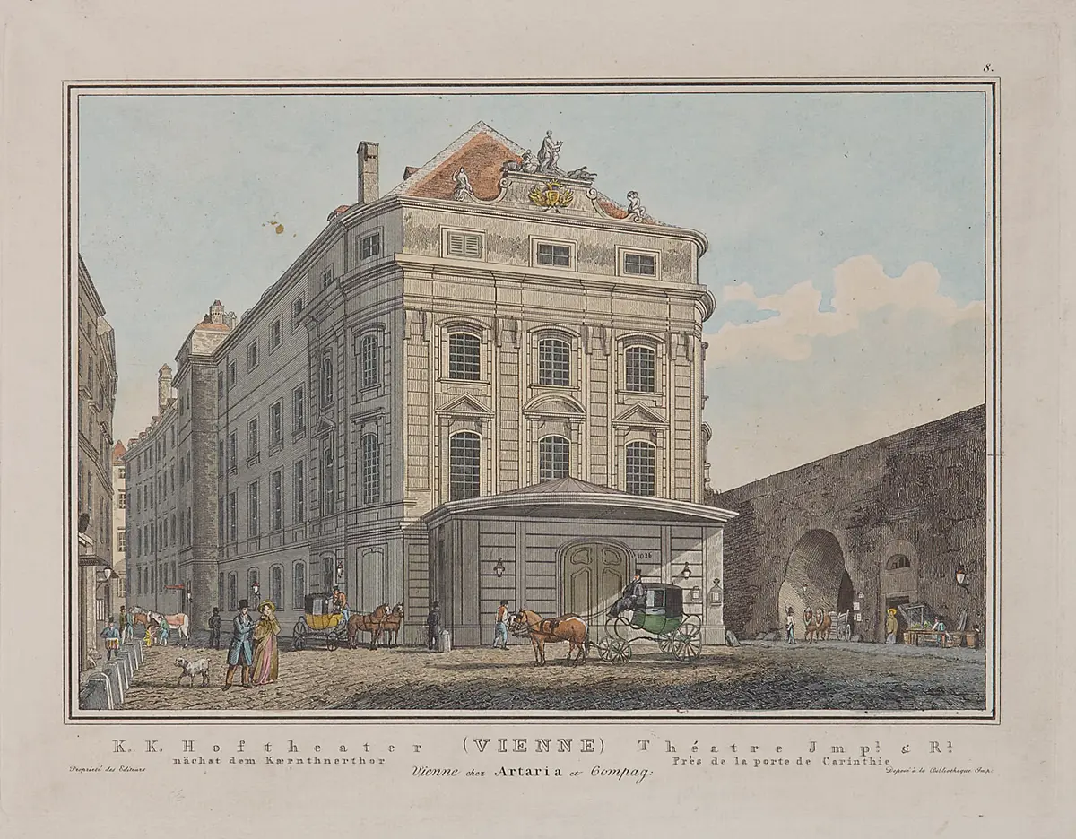 Wien, Kärntnertortheater, Titel in Vorlageform: K.K. Hofoperntheater nächst dem Kaernthnerthor (Vienne) Théatre Imp.l & R.l Près de la porte Carinthie