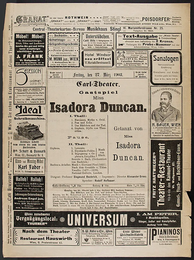 Gastspiel Miss Isadora Duncan