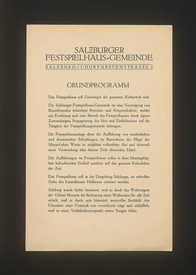 Salzburger Festspielhaus-Gemeinde / Grundprogramm