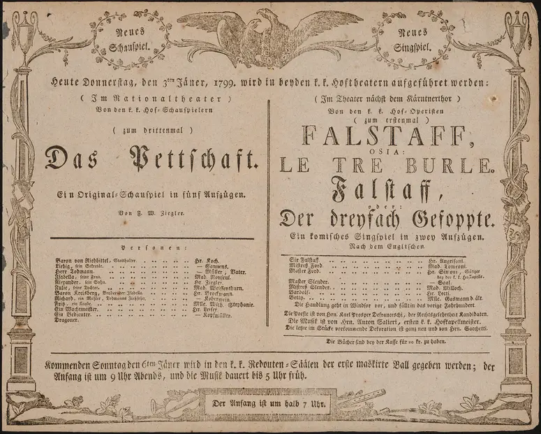 Falstaff, osia: Le tre Burle, Alternativtitel: Falstaff, oder: Der dreyfach Gefoppte, Das Pettschaft