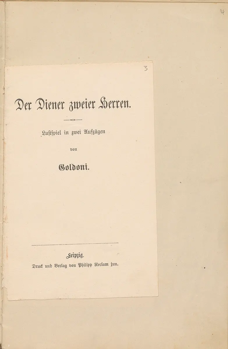 Der Diener zweier Herren. Lustspiel in zwei Aufzügen