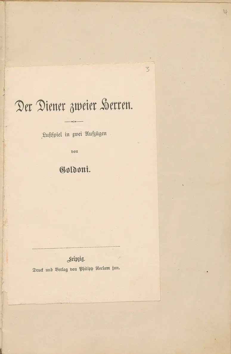 Der Diener zweier Herren. Lustspiel in zwei Aufzügen