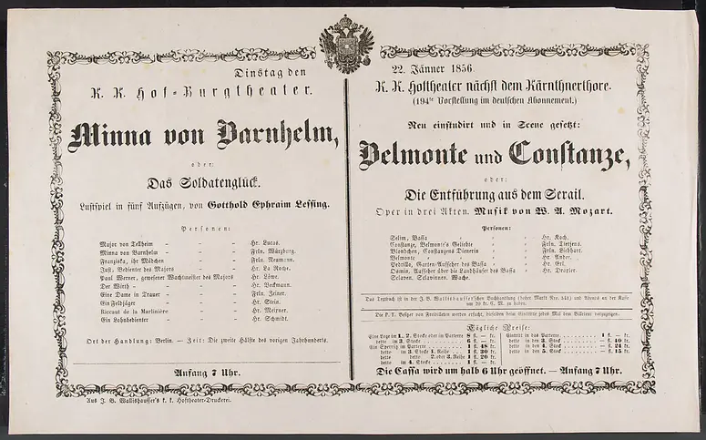 Belmonte und Constanze, oder: Die Entführung aus dem Serail, Minna von Barnhelm oder Das Soldatenglück
