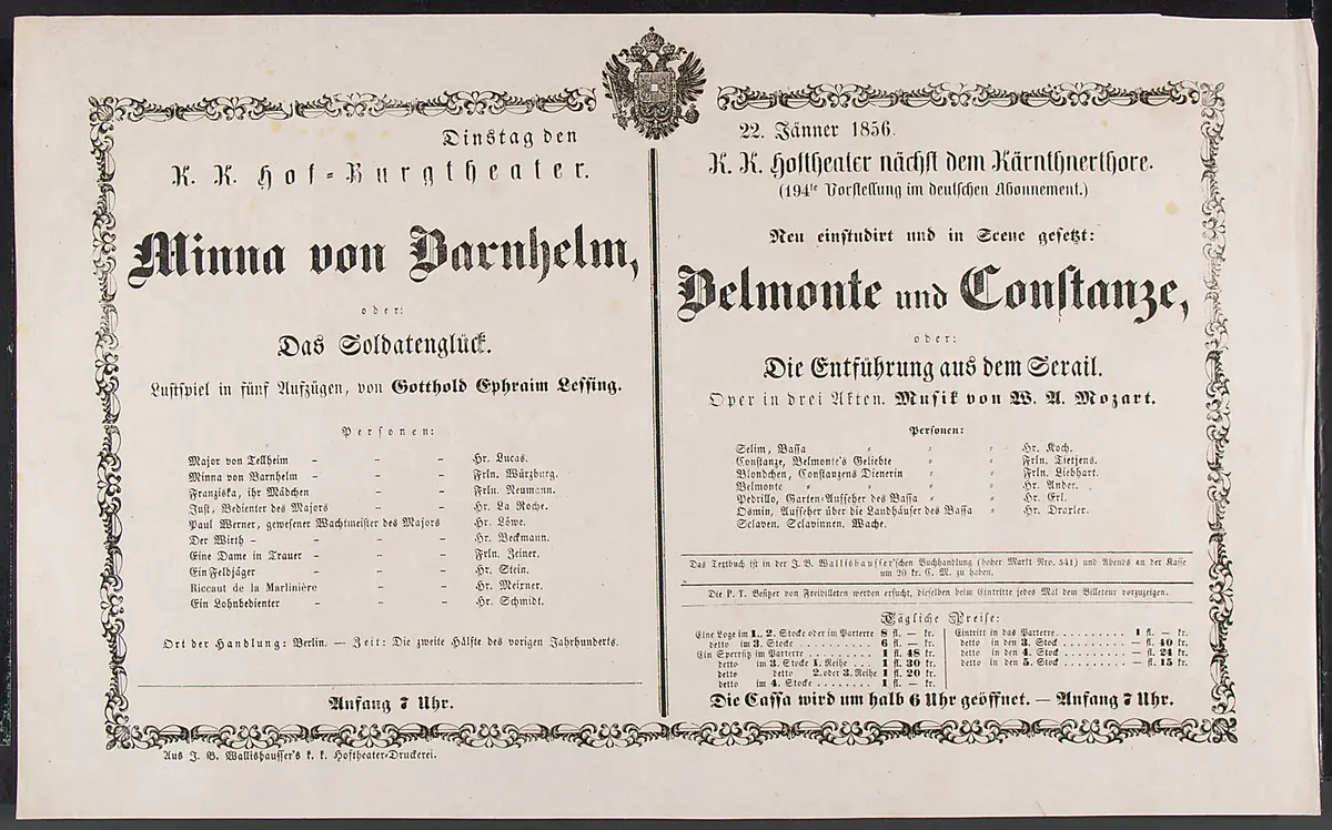 Belmonte und Constanze, oder: Die Entführung aus dem Serail, Minna von Barnhelm oder Das Soldatenglück