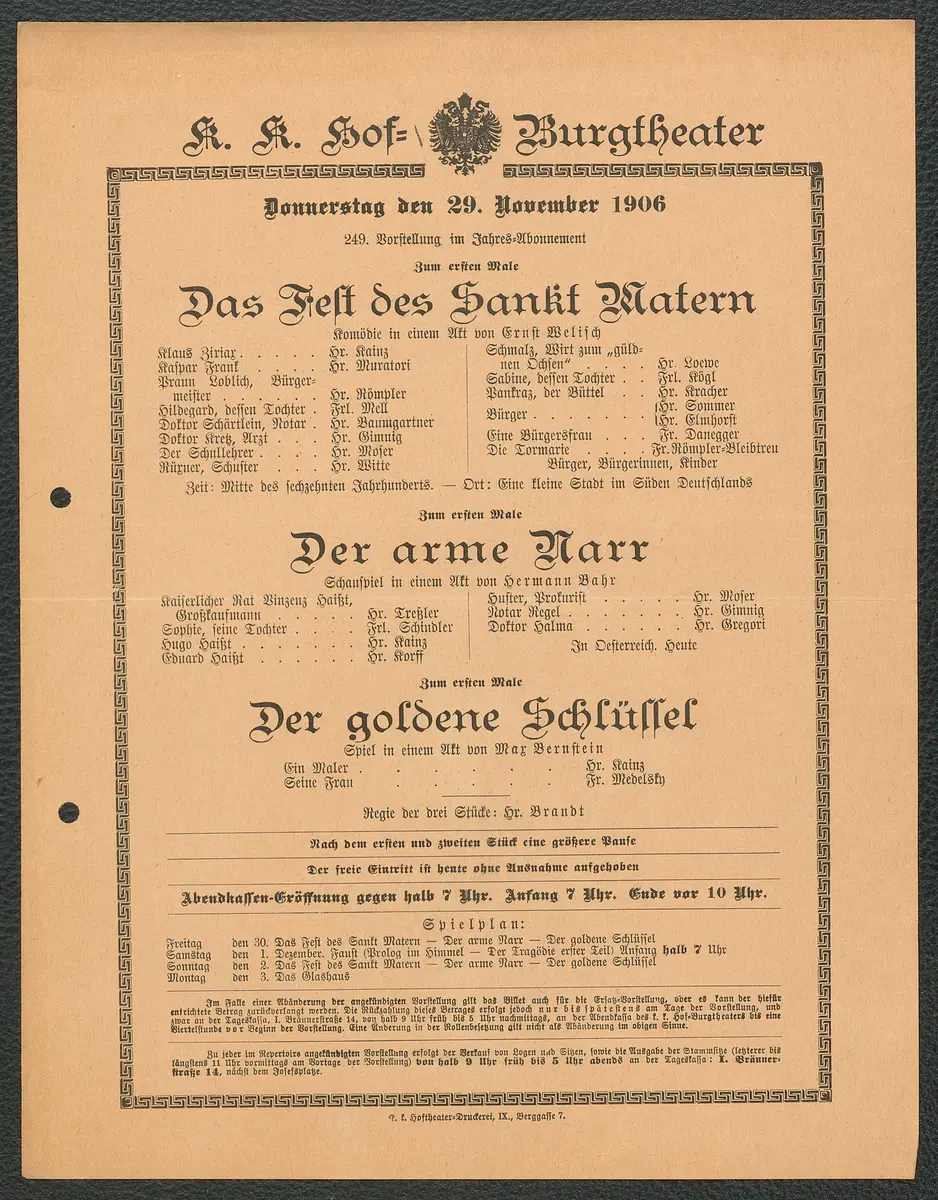 Das Fest des Sankt Matern, Der arme Narr, Der goldenen Schlüssel