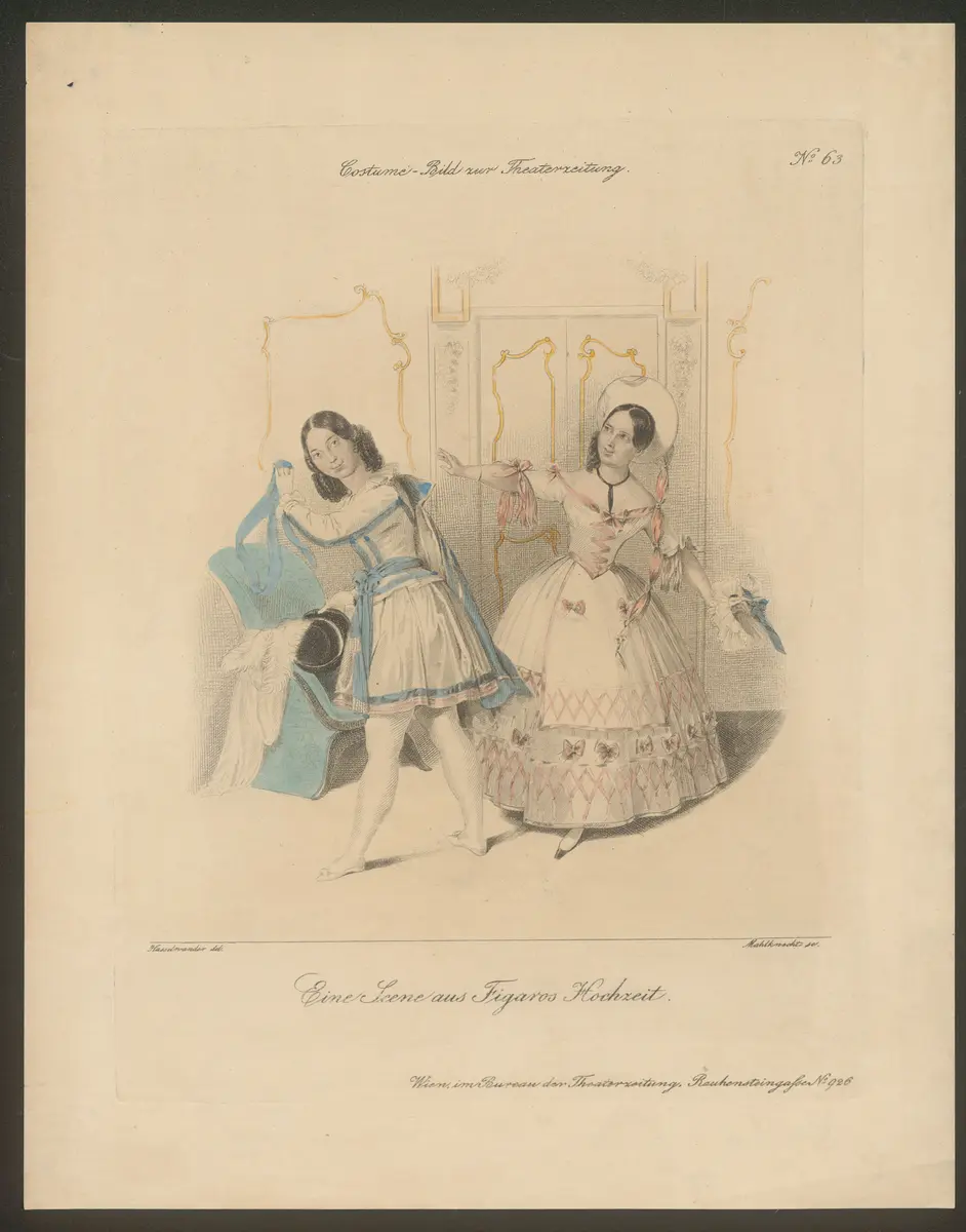 Figaros Hochzeit, Alternativtitel: Die Hochzeit des Figaro, Alternativtitel: Le nozze di figaro, Titel der Serie: Costume-Bild, Name der Zeitschrift: Wiener Theaterzeitung