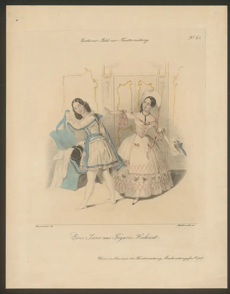 Figaros Hochzeit, Alternativtitel: Die Hochzeit des Figaro, Alternativtitel: Le nozze di figaro, Titel der Serie: Costume-Bild, Name der Zeitschrift: Wiener Theaterzeitung