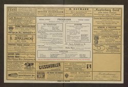 Kabarett Fledermaus, Titel in Vorlageform: Fledermaus Theater und Kabarett, Verweis auf Stücktitel: Im Schlafcoupé, Verweis auf Stücktitel: Elektra, Verweis auf Stücktitel: Goethe