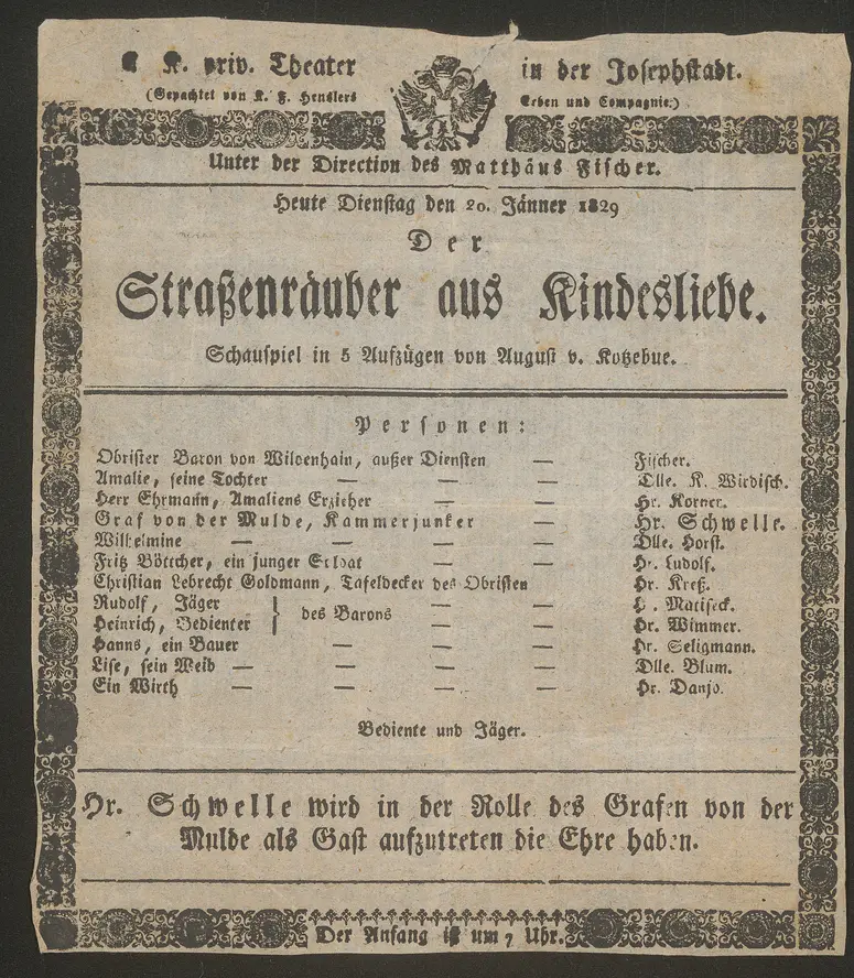 Der Straßenräuber aus Kindesliebe, Das Kind der Liebe oder Straßenräuber aus Kindesliebe (Originaltitel)