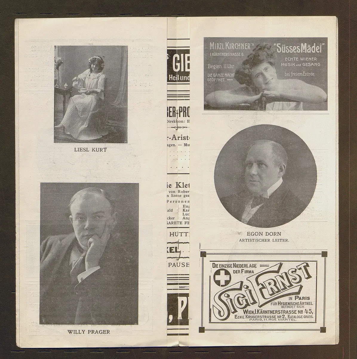 Kabarett Fledermaus, Titel in Vorlageform: Fledermaus 1911-12, Verweis auf Stücktitel: Die Klette, Verweis auf Stücktitel: Der diskrete Paravent