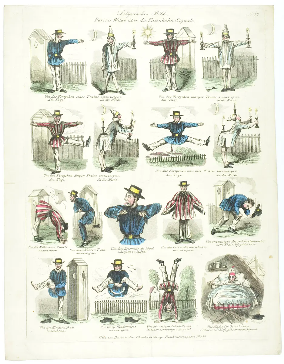 Pariser Witze über Eisenbahn Signale, Titel der Serie: Satyrisches Bild, Name der Zeitschrift: Wiener Theaterzeitung