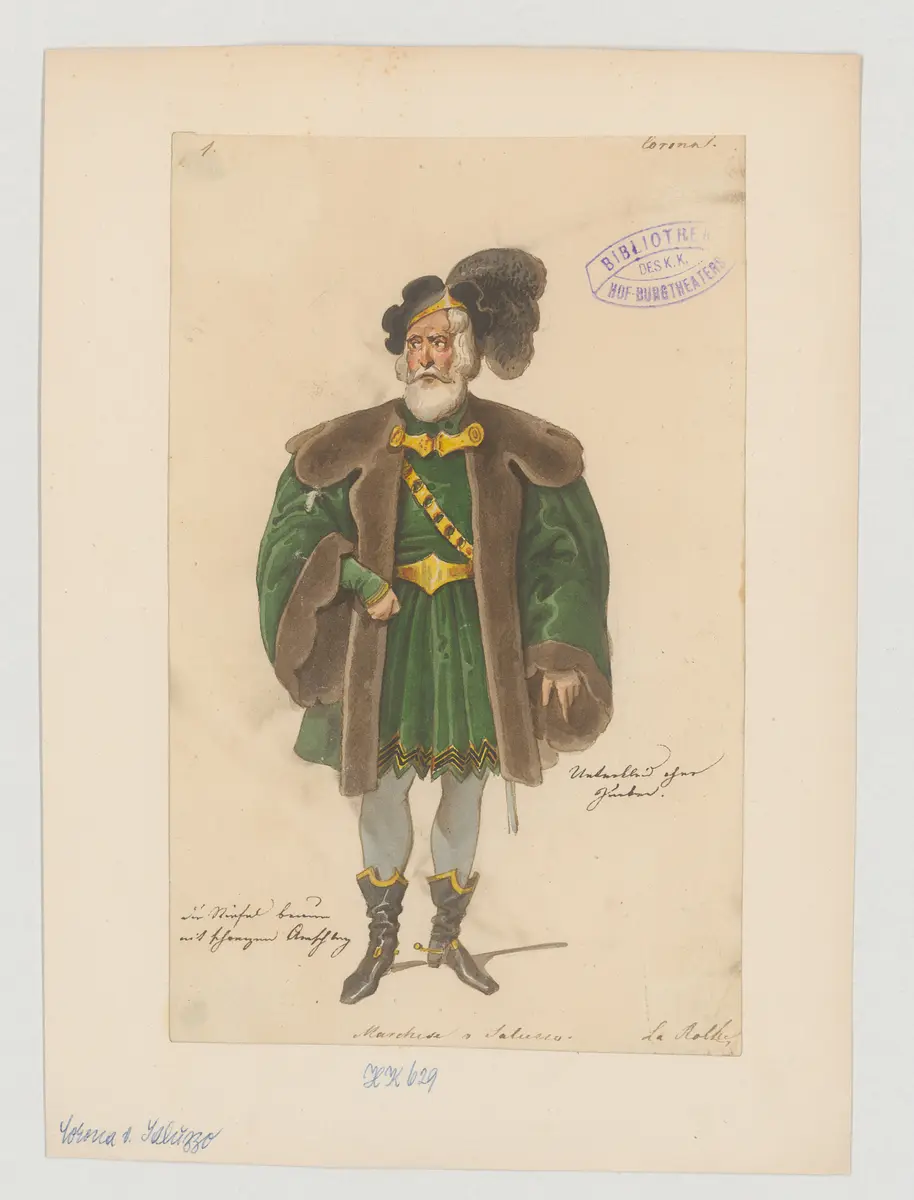 Corona von Saluzzo, Titel der Serie: Figurinen des k.k. Hof-Burgtheaters