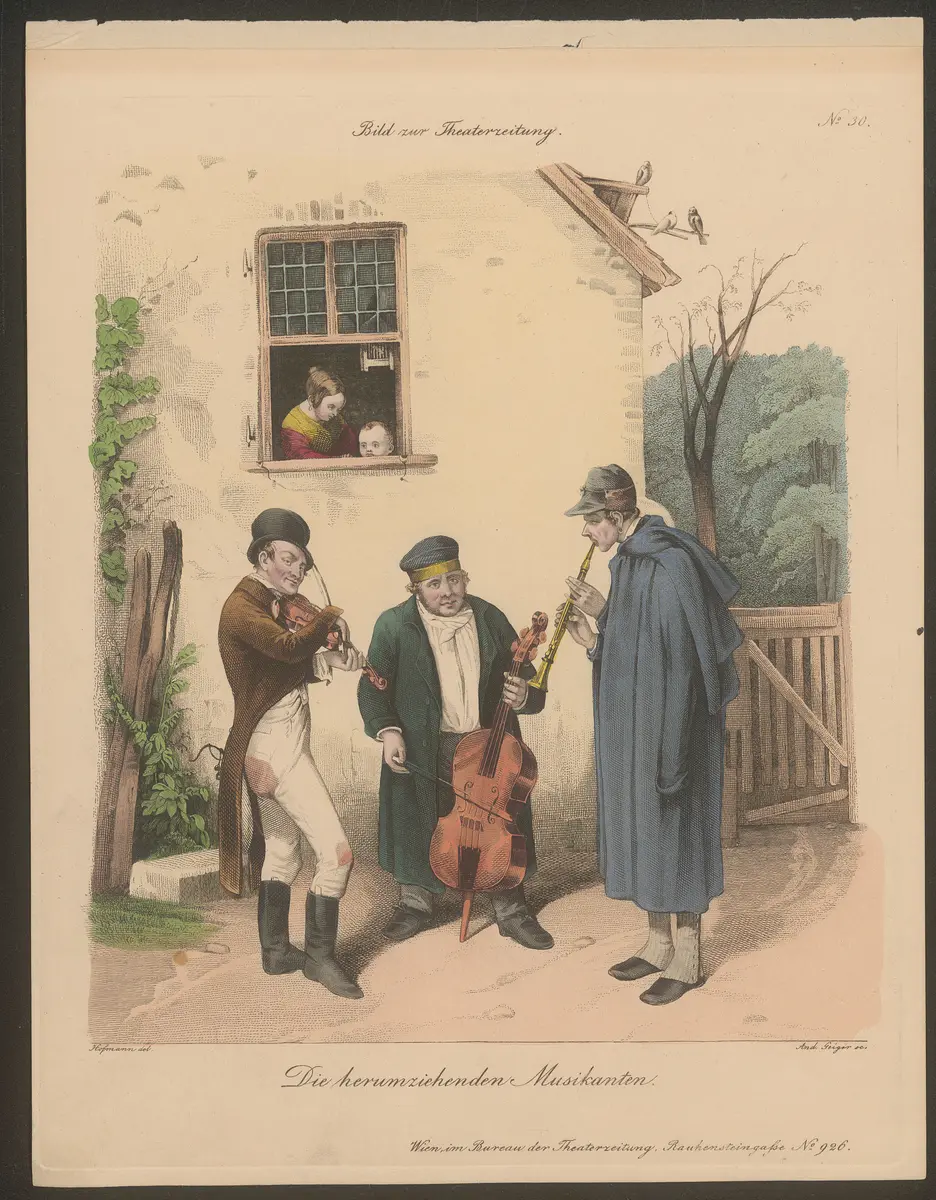 Die herumziehenden Musikanten., Titel der Serie: Wiener Scene, Name der Zeitschrift: Wiener Theaterzeitung