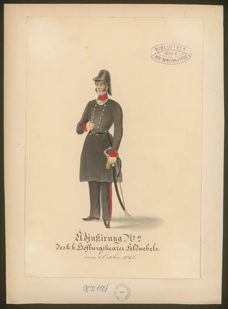 Theaterfeldwebel - Adjustierung, Titel der Serie: Figurinen des k.k. Hof-Burgtheaters