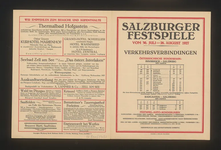 Salzburger Festspiele 1927, Verweis auf Stücktitel: Fidelio, Verweis auf Stücktitel: Don Juan, Verweis auf Stücktitel: Figaros Hochzeit, Verweis auf Stücktitel: Kabale und Liebe, Verweis auf Stücktitel: Sommernachtstraum, Verweis auf Stücktitel: Jedermann