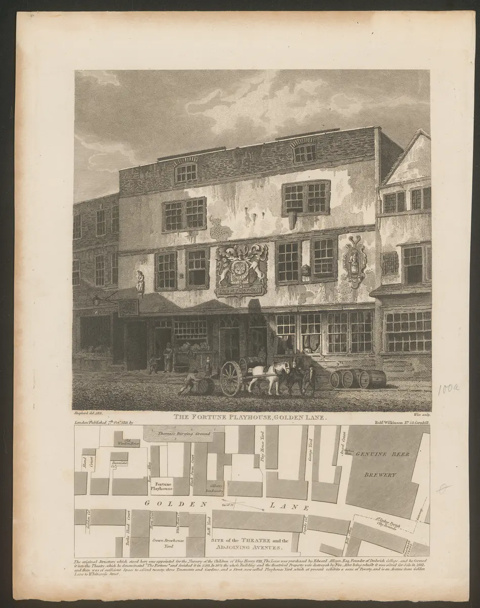 London, Fortune Playhouse, Titel in Vorlageform: The Fortune Playhouse, Golden Lane, Titel der Serie: Londina Illustrata