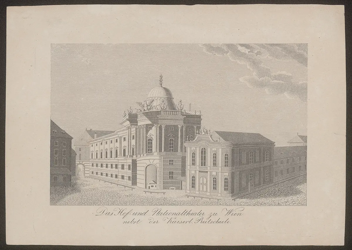 Wien, Altes Burgtheater, Titel in Vorlageform: Das Hof- und Nationaltheater zu Wien nebst der Kaiserl. Reitschule