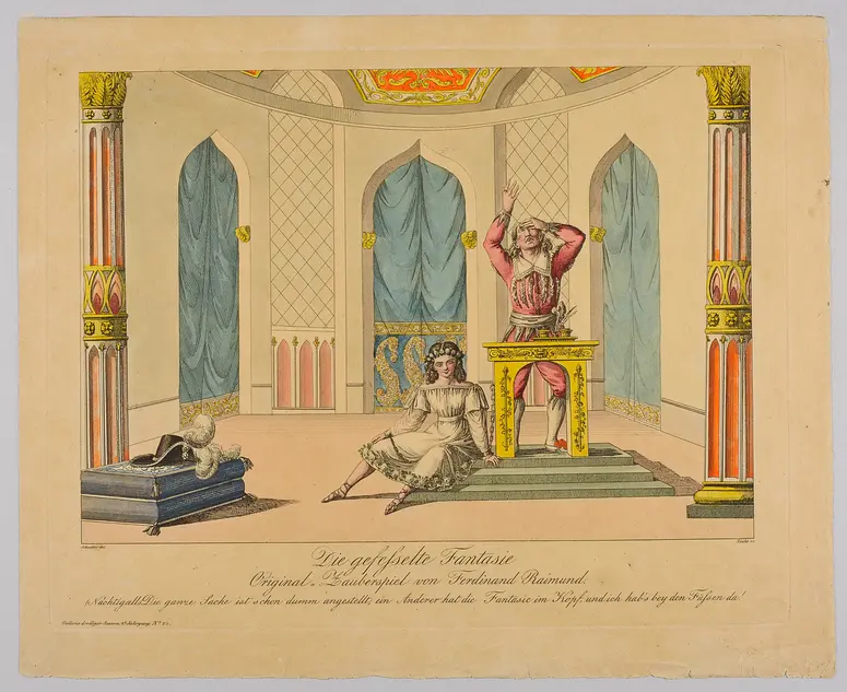 Die gefesselte Fantasie, Alternativtitel: Die gefesselte Phantasie, Titel der Serie: Gallerie drolliger Scenen, Name der Zeitschrift: Wiener Theaterzeitung
