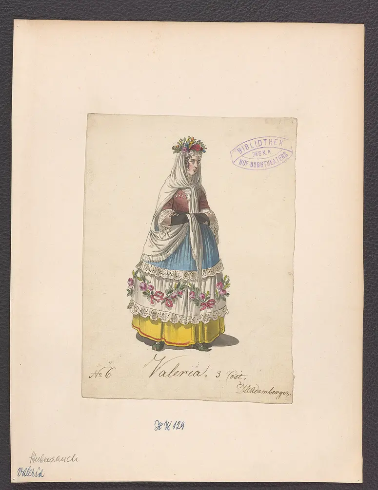 Valeria, oder Vaterlist, Suchtitel: Valeria, Originaltitel: Ponce de Leon, Titel der Serie: Figurinen des k.k. Hof-Burgtheaters