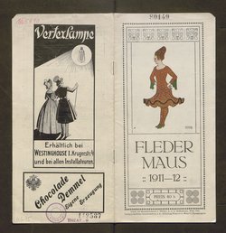 Kabarett Fledermaus, Titel in Vorlageform: Fledermaus 1911-12, Verweis auf Stücktitel: Colombinens Untreue, Verweis auf Stücktitel: Das blonde Abenteuer, Verweis auf Stücktitel: Kokottchens Mission, Verweis auf Stücktitel: Das Wartehäuschen, Verweis auf Stücktitel: Hier wird geliebt