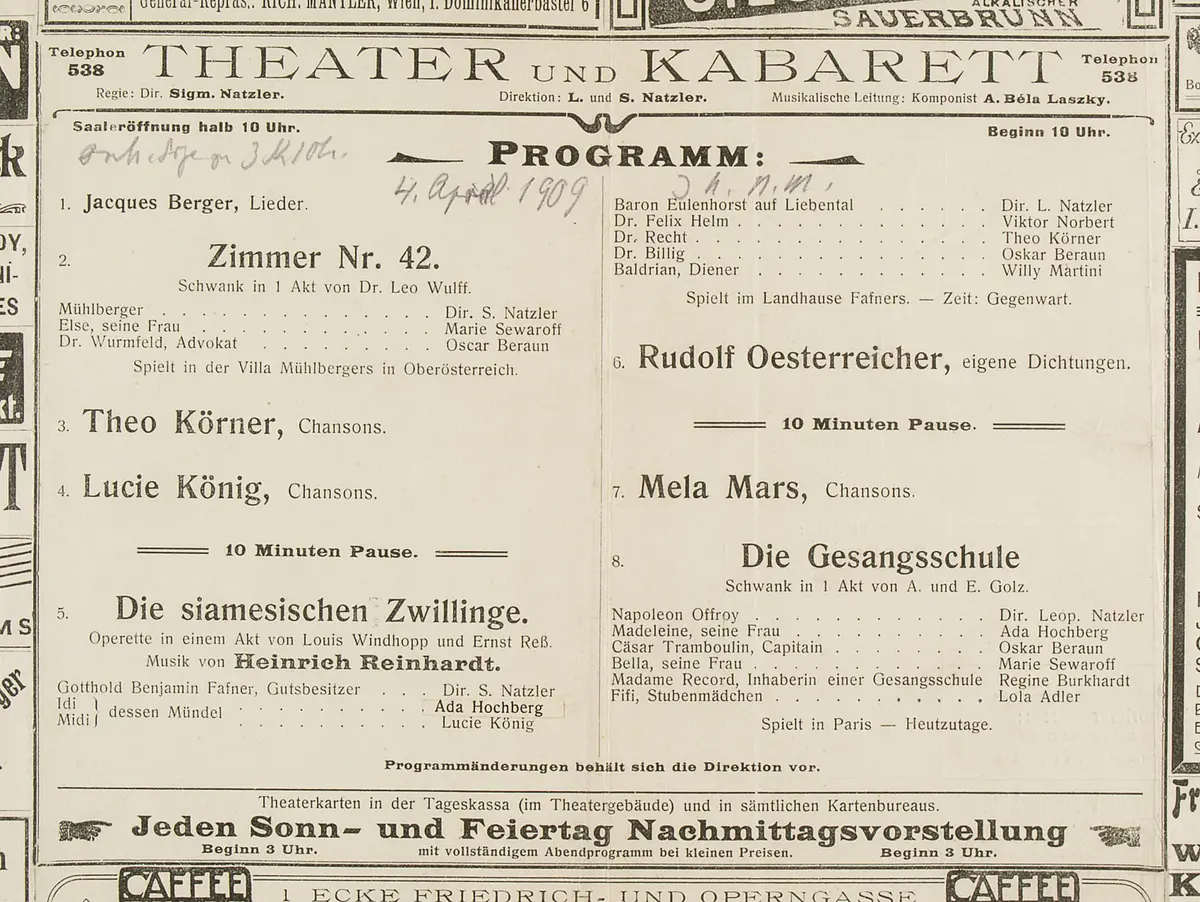 Theater und Kabarett Hölle, Zimmer Nr. 42, Die siamesischen Zwillinge, Die Gesangsschule