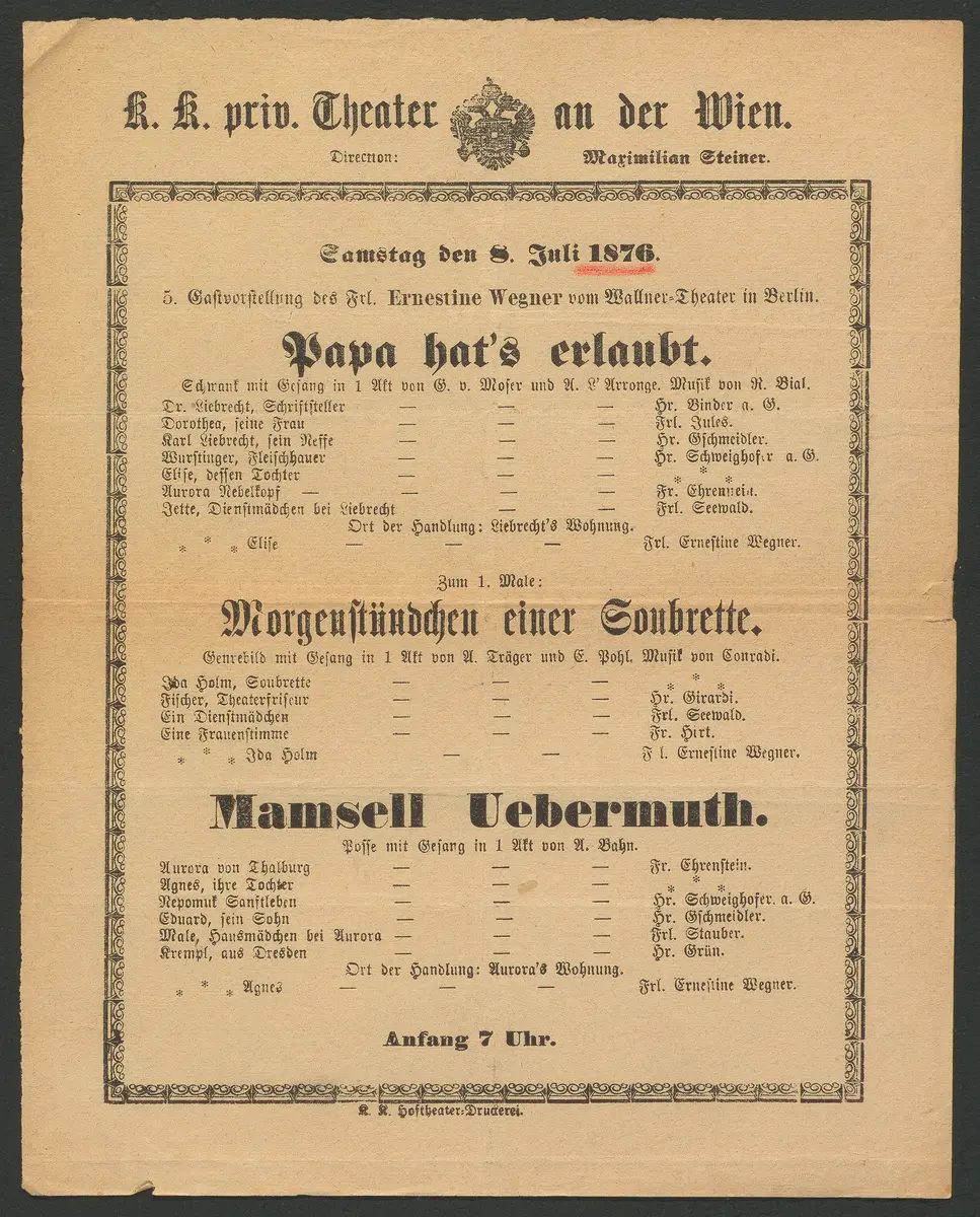 Papa hat's erlaubt, Morgenstündchen einer Soubrette, Mamsell Uebermuth, Alternativtitel: Mamsell Übermut