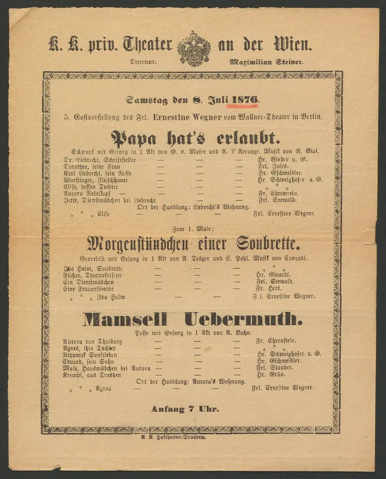 Papa hat's erlaubt, Morgenstündchen einer Soubrette, Mamsell Uebermuth, Alternativtitel: Mamsell Übermut