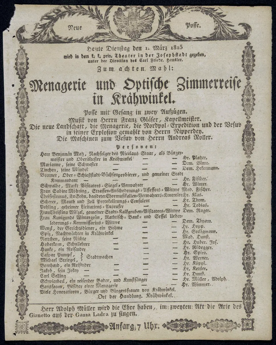 Menagerie und optische Zimmerreise in Krähwinkel