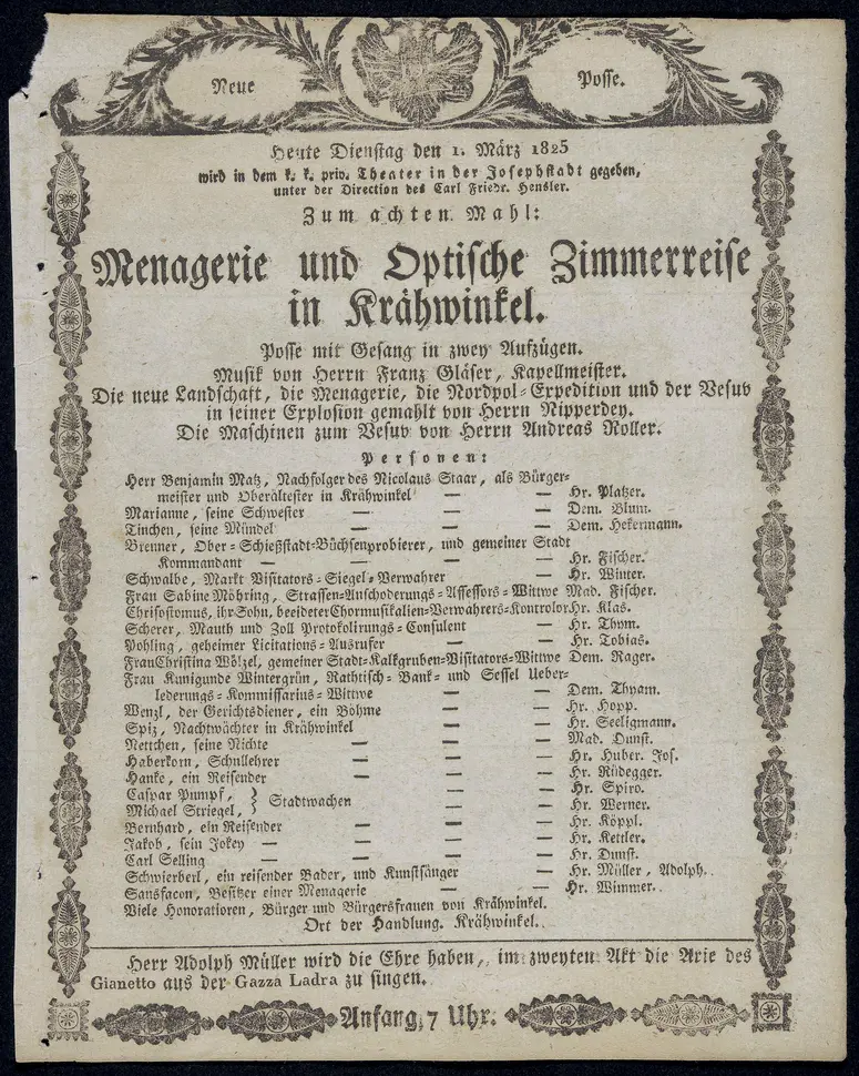 Menagerie und optische Zimmerreise in Krähwinkel