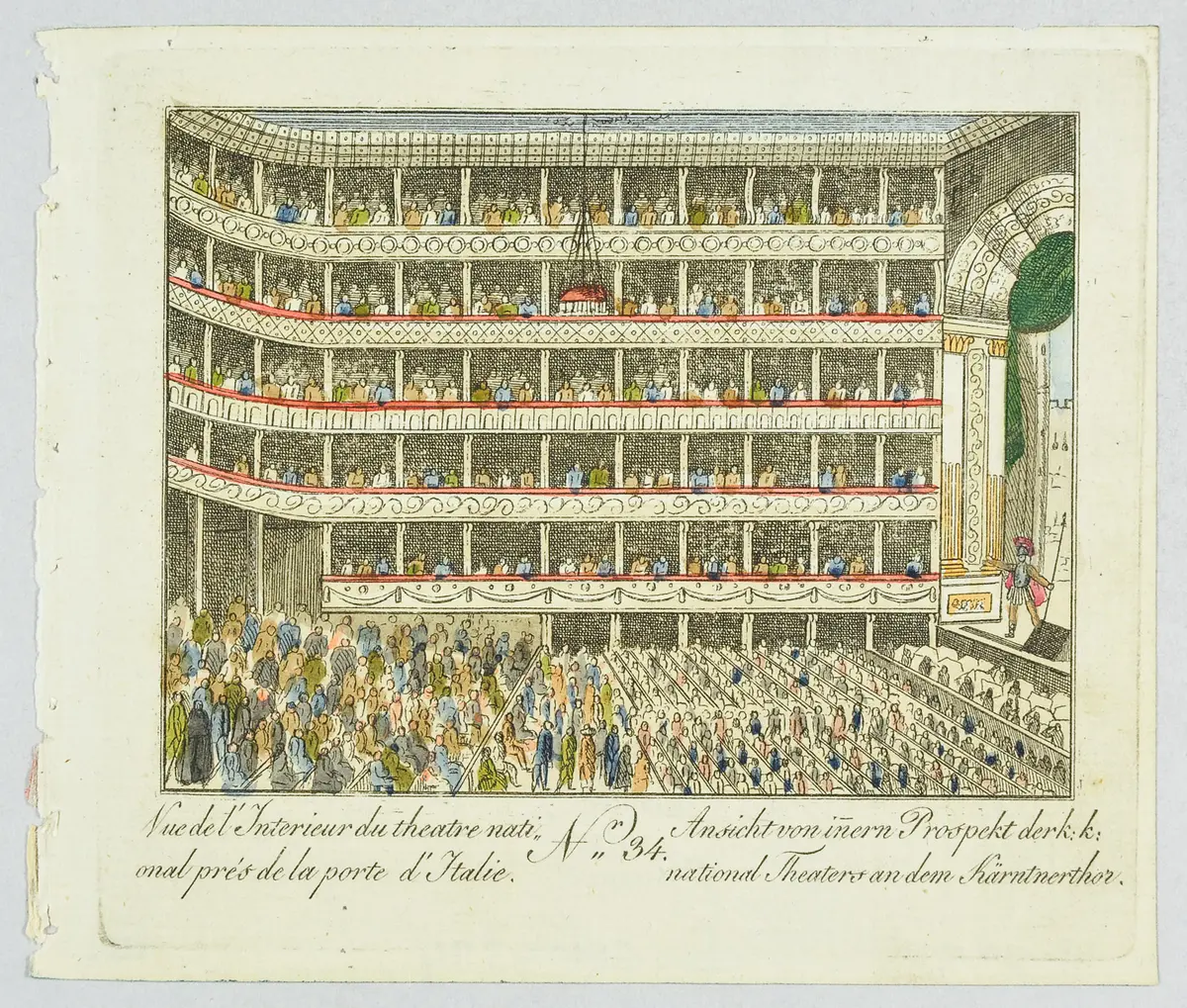 Wien, Kärntnertortheater, Titel in Vorlageform: Vue d l'Interieur du theatre national près de al porte d'Italie, Titel in Vorlageform: Ansicht von innern Prospekt der k.k. national Theaters an dem Kärntnerthor, Titel der Serie: Ansichten-Sammlung der Berühmtesten Palläste, Gebäude und der Schönsten Gegenden vor und um Wien