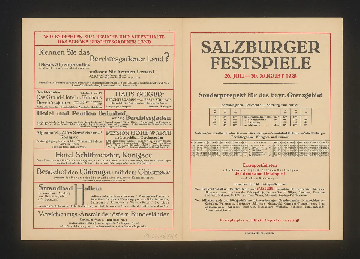 Salzburger Festspiele 1928, Verweis auf Stücktitel: Fidelio, Verweis auf Stücktitel: Die Zauberflöte, Verweis auf Stücktitel: Cosi fan tutte, Verweis auf Stücktitel: Die Räuber, Verweis auf Stücktitel: Iphigenie auf Tauris, Verweis auf Stücktitel: Jedermann, Verweis auf Stücktitel: Das Perchtenspiel