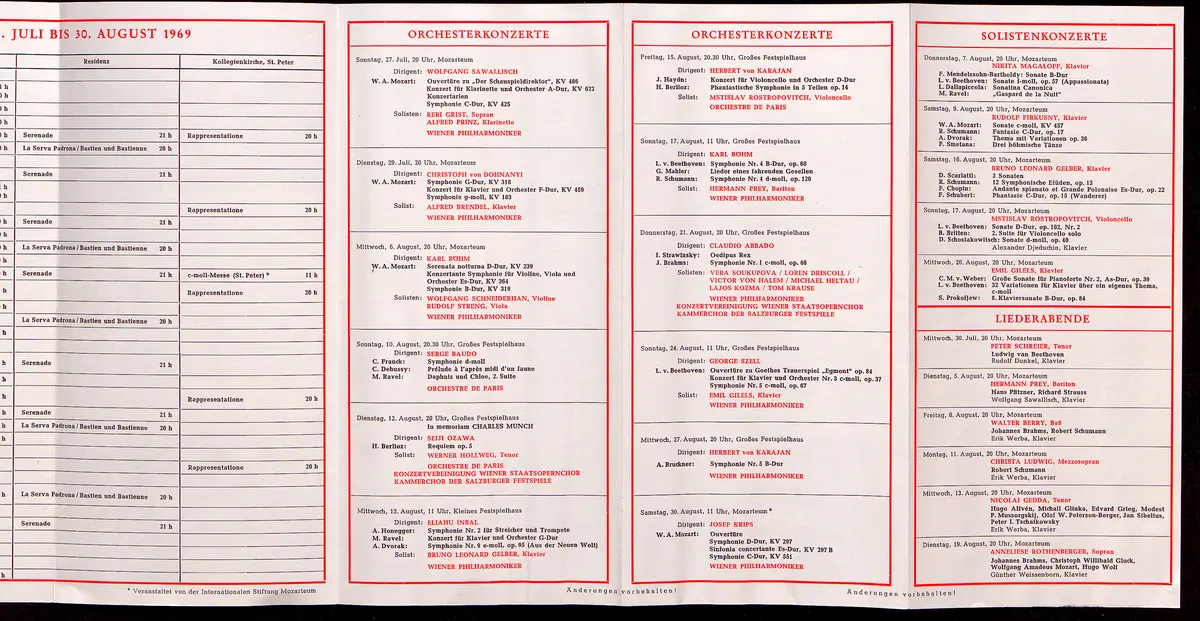 Salzburger Festspiele 1969, Titel in Vorlageform: Salzburg Festival 1969, Verweis auf Stücktitel: Fidelio, Verweis auf Stücktitel: Rappresentatione di anima e di corpo, Verweis auf Stücktitel: Bastien und Bastienne, Verweis auf Stücktitel: Cosi fan tutte, Verweis auf Stücktitel: Don Giovanni, Verweis auf Stücktitel: La serva padrona, Verweis auf Stücktitel: Der Barbier von Sevilla, Verweis auf Stücktitel: Der Rosenkavalier, Verweis auf Stücktitel: Jedermann, Verweis auf Stücktitel: Der Alpenkönig und der Menschenfeind
