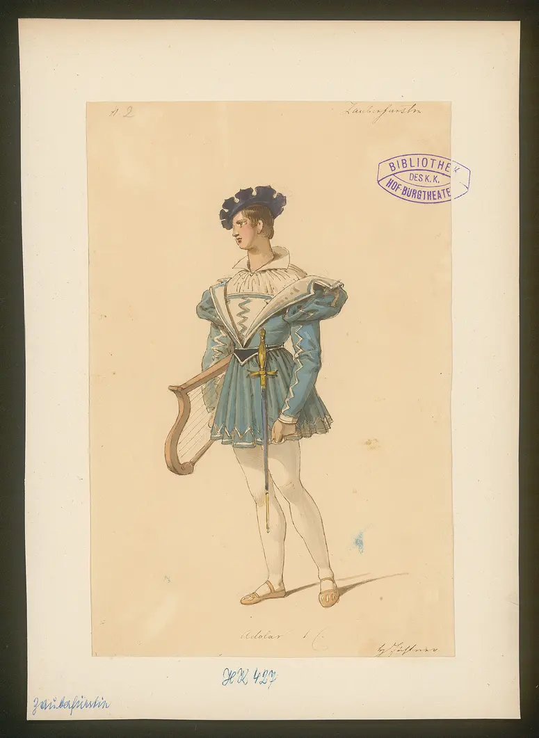 Die Zauberfürstin, Originaltitel: Der Fürst und der Minnesänger, oder das Zaubertal, Titel der Serie: Figurinen des k.k. Hof-Burgtheaters