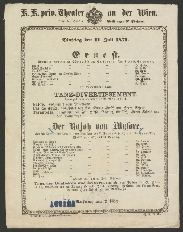 Ernest, Tanz-Divertissement, Der Rajah von Mysore