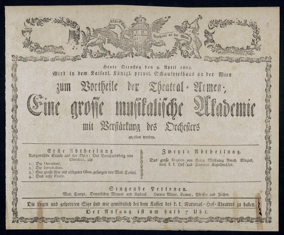 Eine grosse musikalische Akademie, Verweis auf Stücktitel: Der Bernhardsberg, Verweis auf Stücktitel: Requiem