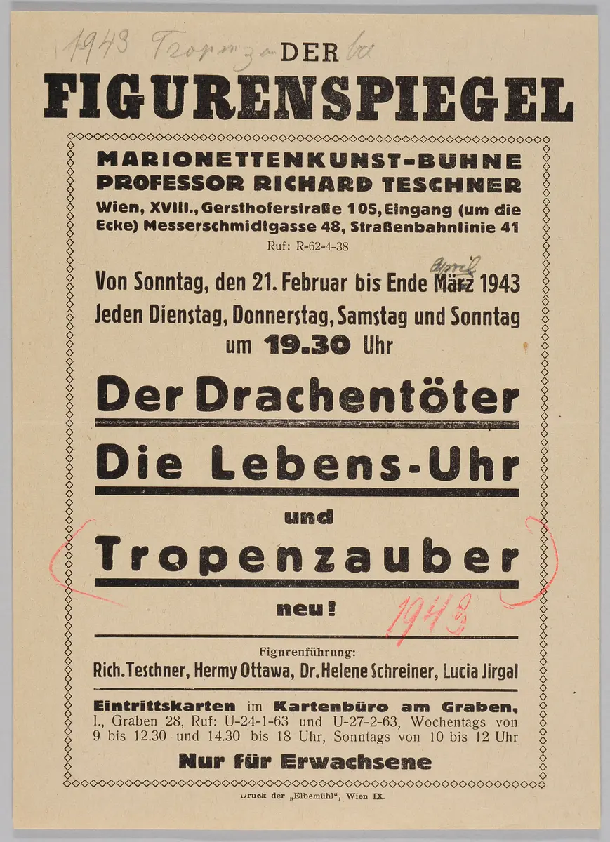 Der Figurenspiegel, Verweis auf Stücktitel: Der Drachentöter, Verweis auf Stücktitel: Die Lebens-Uhr, Verweis auf Stücktitel: Tropenzauber