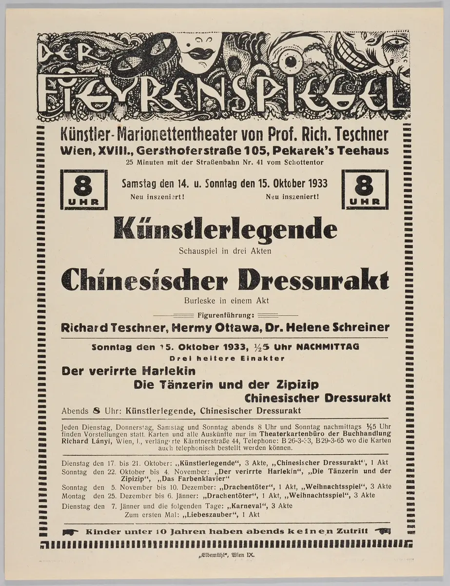 Der Figurenspiegel, Verweis auf Stücktitel: Künstlerlegende, Verweis auf Stücktitel: Dressurakt / Chinesischer Dressurakt, Verweis auf Stücktitel: Der verirrte Harlekin, Verweis auf Stücktitel: Die Tänzerin / Die grüne Tänzerin / Die Tänzerin und der Zipizip